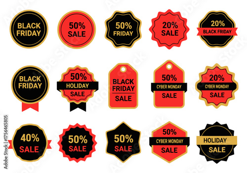 Red and Gold Sale Badge Set Vector — Promotional Label Design