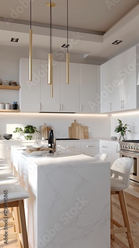 Bright modern kitchen with natural light and elegant design features inviting cozy cooking moments