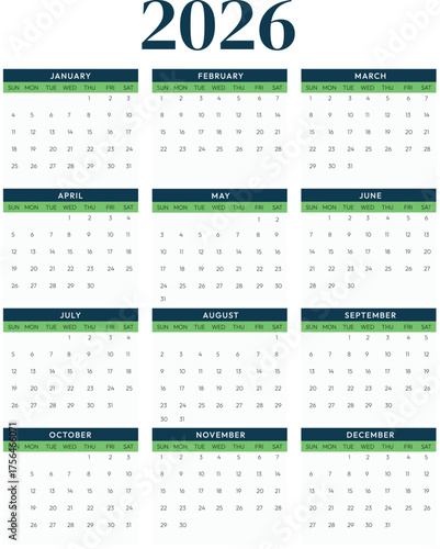 Minimalist Calander for New Year 2026, business planner concept design. Editable vector calander backdrop