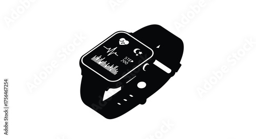 Modern smartwatch displaying health data and heart rate on a white background.
