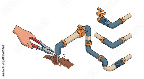 Plumbing tools and repair: leak fixing and pipe installation