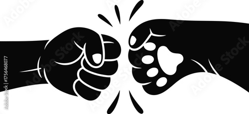 Black fist bump with paw print on white background