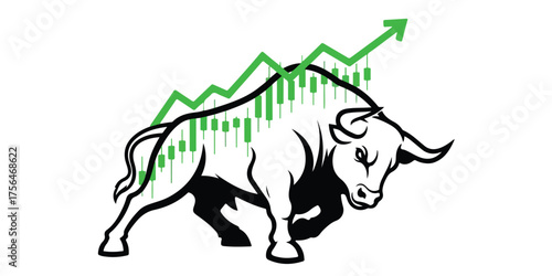 Bullish stock market trend with upward arrow and bar chart