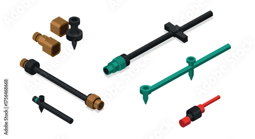 Isometric irrigation system components in modern design for efficient garden…