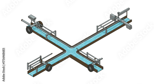 Isometric waterway intersection with mechanical control systems and flow chan…