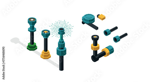 Isometric sprinkler components: assembly and functionality in modern garden s…