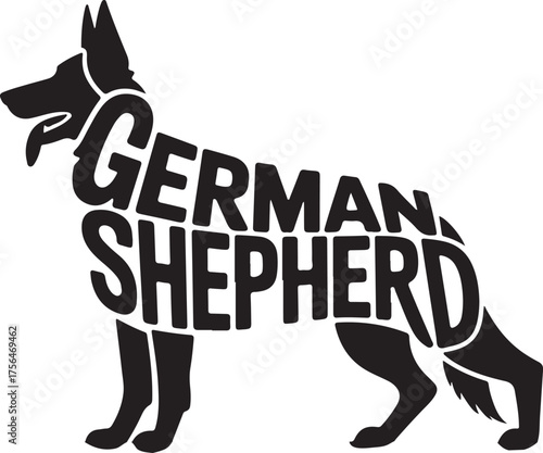 German Shepherd Dog Standing Typography Vector