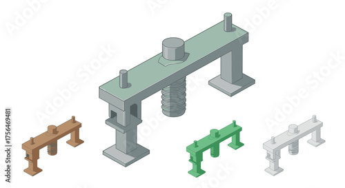Isometric 3d set of trestle models in various colors and angles