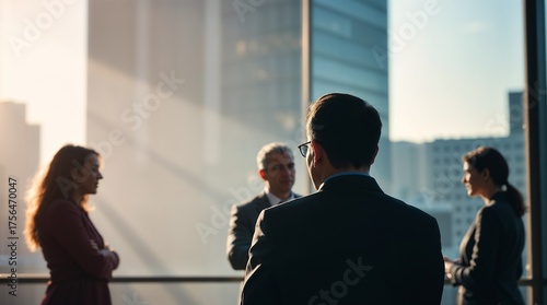 business people conference group meeting on city office building in background showing partnership success of business deal