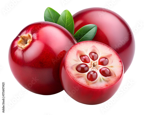  red cranberries isolated on transparent white background clipping path 