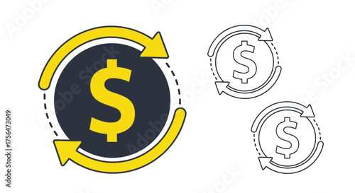 Vector illustration of dollar sign with circular arrows indicating exchange or transaction