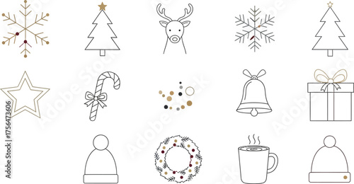 Christmas icons set hand drawn vector illustration collection