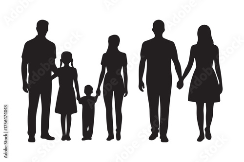 Silhouettes of a multi generational family holding hands