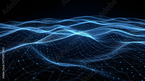 Abstract futuristic technology background with a flowing blue digital data wave
