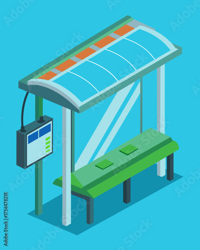 A solarpowered bus stop with builtin USB charging ports allowing passengers to charge their devices while waiting for their bus.. Vector illustration