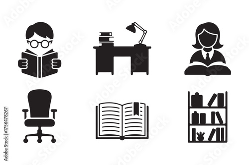 Collection of icons representing education study and learning