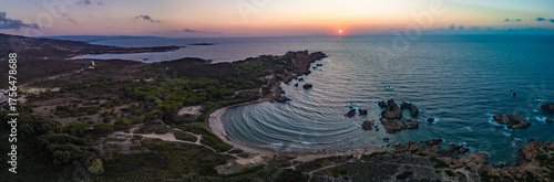 Canvas Print Beautiful sunset over the Canneddi Beach, Sassari, Sardinia, Italy
