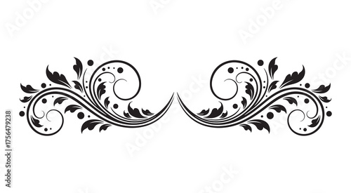 Elegant black flourish design element isolated on white background for decoration