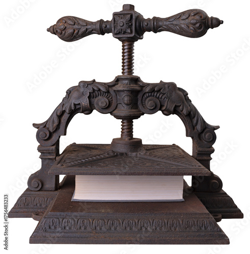 Canvas Print Old historic bookbinding press on an isolated background.