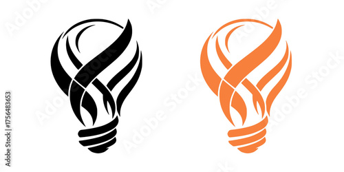 Creative idea lightbulb icon with abstract flowing lines. Vector silhouette graphic representing energy, solution, and inspiration for business or technology