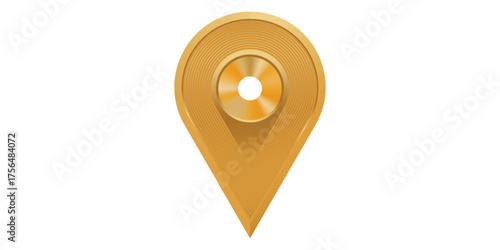 Golden map location pin icon, luxury GPS navigation symbol, elegant metallic place marker vector design.