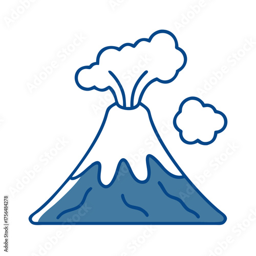 Volcano erupting with smoke and lava flowing from the summit  