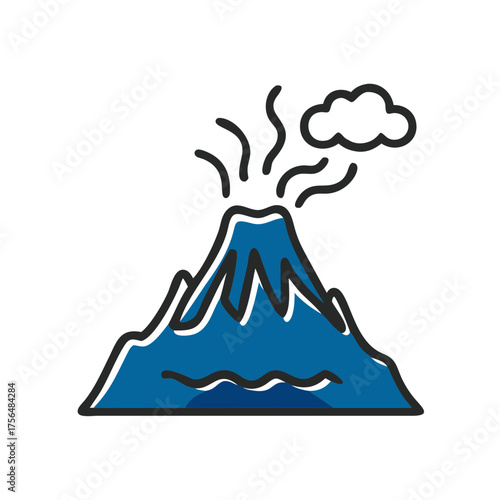Volcanic mountain erupting with smoke and clouds in digital style  