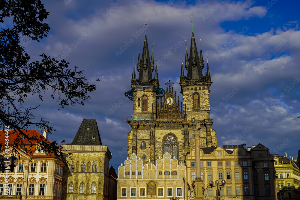 Fototapeta premium Beautiful view of the Church of Our Lady before Týn in Old town Square, - Prage