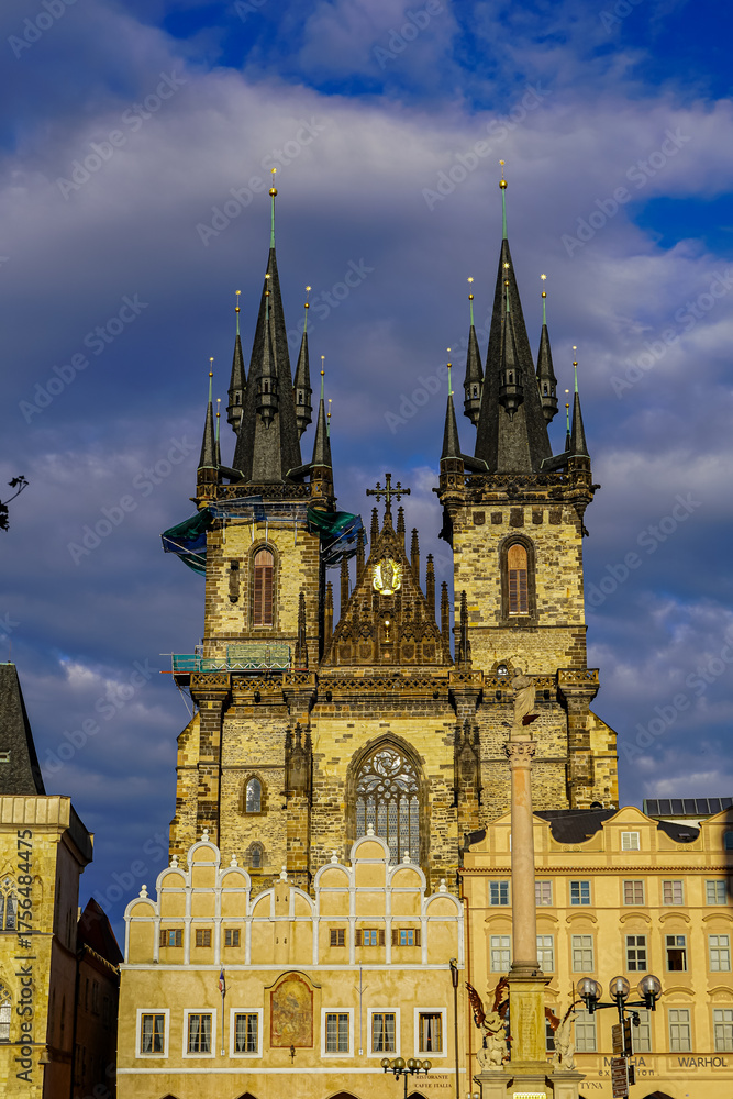 Fototapeta premium Beautiful view of the Church of Our Lady before Týn in Old town Square, - Prage