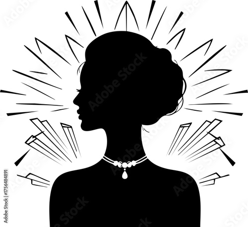 Foto Elegant silhouette of a woman adorned with exquisite jewelry, radiating style and sophistication in a dazzling art deco inspired design