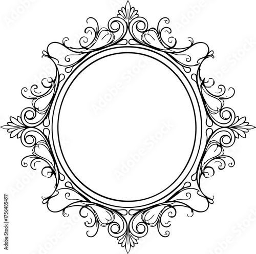 Konstfotografi Elegant ornate oval frame with intricate scrollwork adds a touch of vintage sophistication to any design project, perfect for invitations or decorative elements