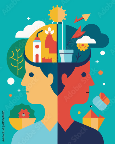 A mind divided by societal expectations and personal desires.. Vector illustration