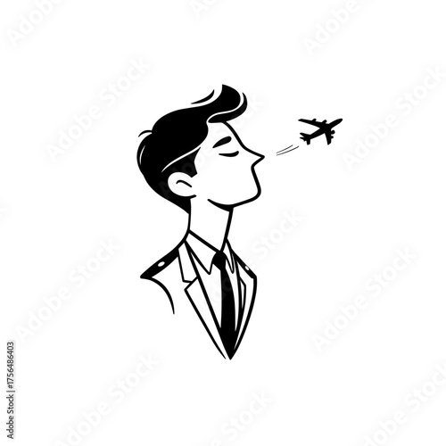 Flight Attendant. Flight Attendant simple black and white line art vector logo