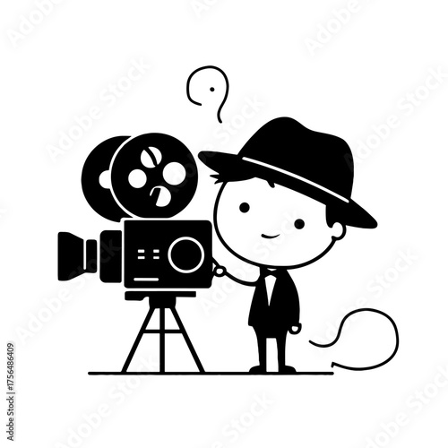 Movie Director. Movie Director simple black and white line art vector logo