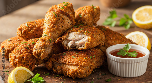 fried chicken legs with sauce