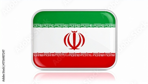 Photography "Iranian national flag with green, white, and red horizontal bands, central tuli