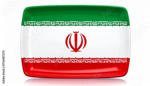 Foto "Iranian national flag with green, white, and red horizontal bands, central tuli