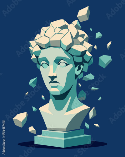 A sculpture with chunks missing giving the impression that someone had carved away pieces of it with an eraser.. Vector illustration