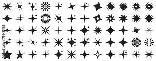  Sparkle star icon set. Sparkle, stars or shine icon set vector collection of different stars in black color. Shine icon. AI generated star icons collection. Artificial Intelligence sparkle symbol. 