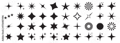  Sparkle star icon set. Sparkle, stars or shine icon set vector collection of different stars in black color. Shine icon. AI generated star icons collection. Artificial Intelligence sparkle symbol. 
