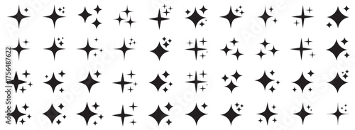  Sparkle star icon set. Sparkle, stars or shine icon set vector collection of different stars in black color. Shine icon. AI generated star icons collection. Artificial Intelligence sparkle symbol. 