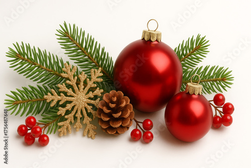 Elegant Red Christmas Baubles with Pinecones and Berries

