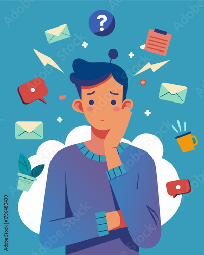 A person struggling to keep up with the neverending stream of notifications and messages feeling overwhelmed and isolated from the constant digital attacks.. Vector illustration