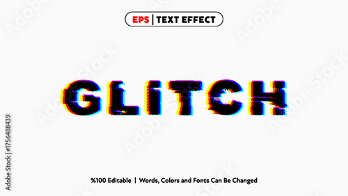 Glitch text effect editable colorful digital distortion style design for creative projects and modern graphic art