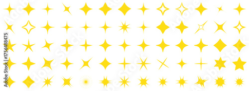Collection of Bright Yellow Sparkle Star Icons. sparkle star icon set vector. collection of Twinkle stars icon. Shine and twinkle star Isolated on white background. . Set of star shapes. ai icon set.