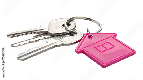 Key with tag. House keys Pink isolated on a transparent background. Real estate concept. PNG