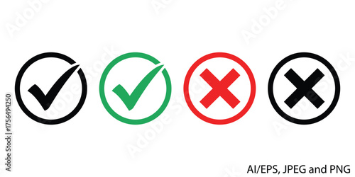 Vector art of set of four icons with checkmarks and crosses, vector