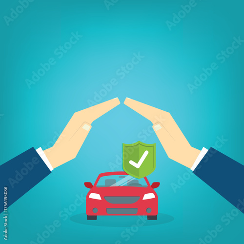 Car with a protective hands. For security concepts, protection of private property. Insurance, mortgage, credit.	