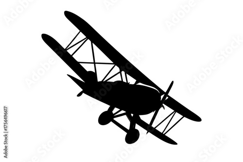 Silhouette of Aviation Marvel: A striking monochrome silhouette of an vintage airplane captures the essence of early aviation. With its biplane design, it represents the dreams of flight.
