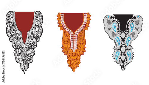 Asian women clothing dress neckline design collection vector illustration fashion design